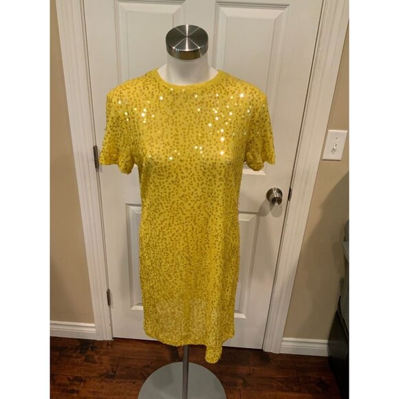 Michelle Farmer Sunshine Yellow Sequin Twiggy Mini Dress NWT! $425 Size Small - Picture 1 of 7